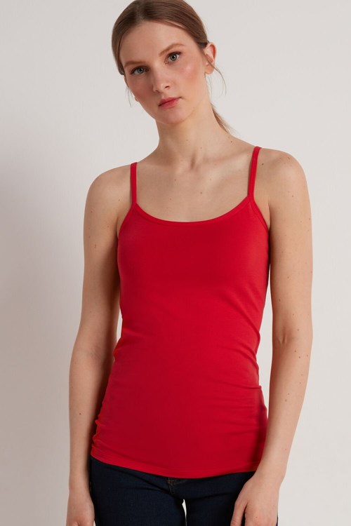 Tezenis Round-Neck Stretch Bomull Tank Top Röda Röda | TPGYH-6481