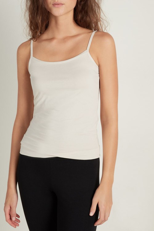 Tezenis Round-Neck Stretch Bomull Tank Top Grädde | UHVNT-3068