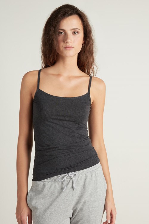 Tezenis Round-Neck Stretch Bomull Tank Top Grå Mörk | VTHLW-9820