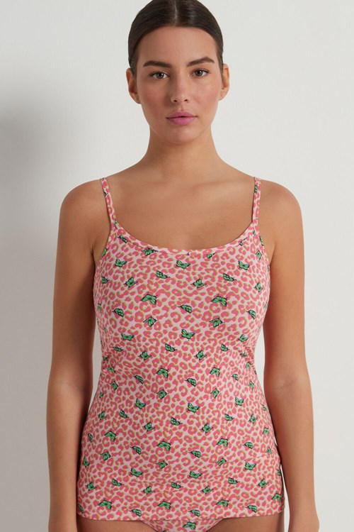 Tezenis Round Neck Tank Top in Stretch Bomull Animal Spotted Butterfly Print 297v | BRVIQ-0859