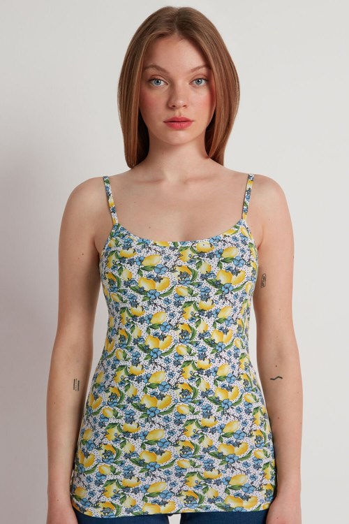 Tezenis Round Neck Tank Top in Stretch Bomull Citron | CFSGX-6497