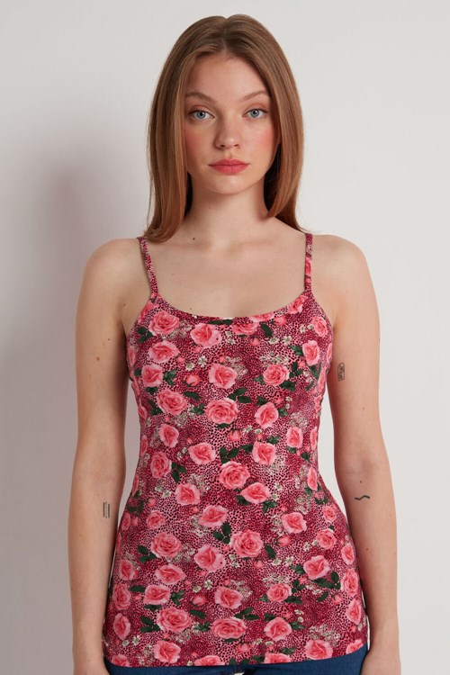 Tezenis Round Neck Tank Top in Stretch Bomull Rosa | FHBQN-0694