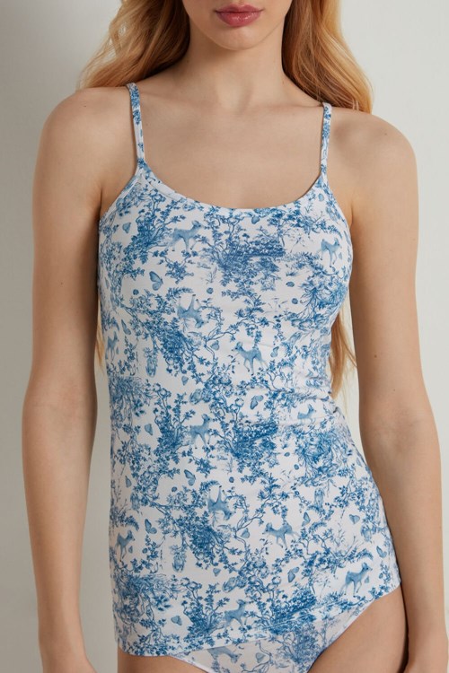 Tezenis Round Neck Tank Top in Stretch Bomull Ljusblå | PAWXE-4053