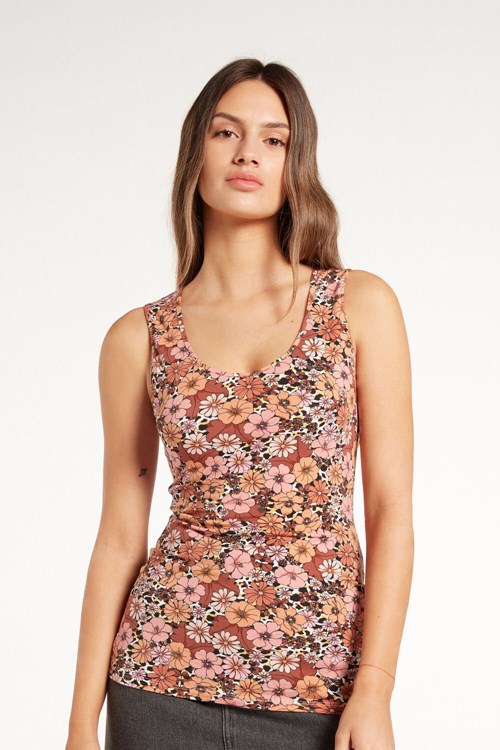 Tezenis Rounded V-Neck Bomull Tank Top Floral Floral Animal Print 581v | OLTRJ-9701
