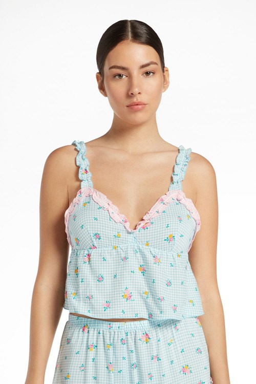 Tezenis Ruched Viscose Fabric Crop Top Ljusblå Rosa | TNJVD-0124