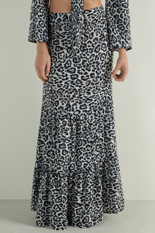 Tezenis Ruffled Cloth Maxi Skirt Print Gray Spotted Print 840u | RCDEK-2081