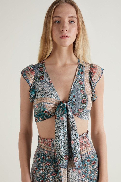 Tezenis Ruffled Crop Top with Knot Olika Färger | VSMZC-8517