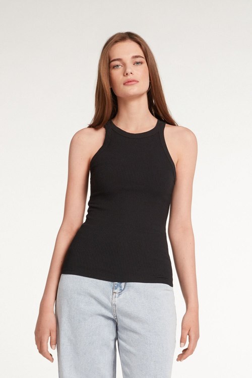Tezenis Räfflad Bomull Racerback Tank Top Svarta Svarta | MFOSR-4209