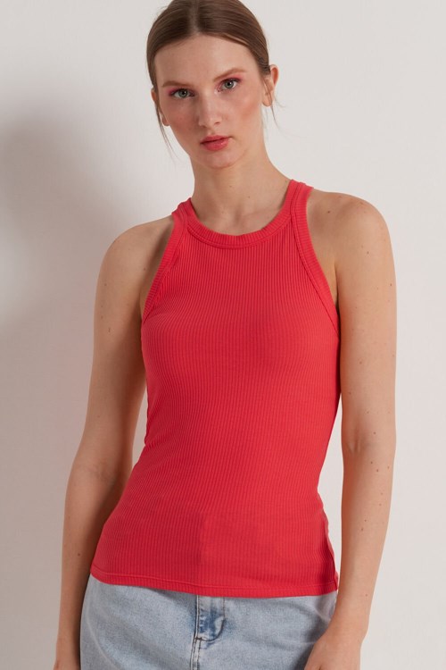 Tezenis Räfflad Bomull Racerback Tank Top Orange Korall Röda | VFBAD-3915