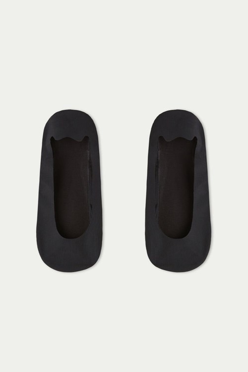 Tezenis Räfflad Bomull Shoe Liners Svarta Svarta | FPDAX-7530