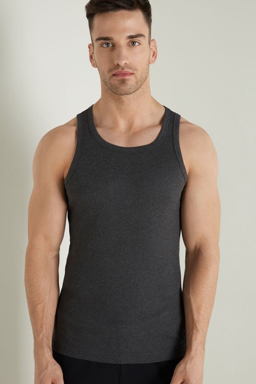 Tezenis Räfflad Bomull Undershirt Grå Mörk | LZSGJ-5891