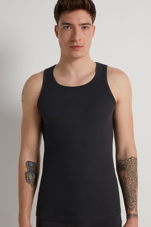 Tezenis Räfflad Bomull Undershirt Mörkgrå Mörk | GOYIF-4627