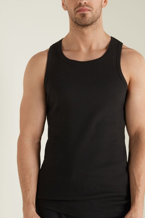 Tezenis Räfflad Bomull Undershirt Svarta Svarta | APKLU-5438