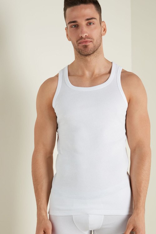 Tezenis Räfflad Bomull Undershirt Vita Vita | ELGXS-5740