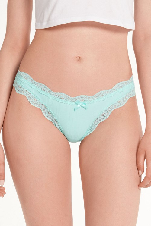 Tezenis Räfflad Brazilian Panties with Spets Trim Ljusblå Ljusblå | IJUPN-3278
