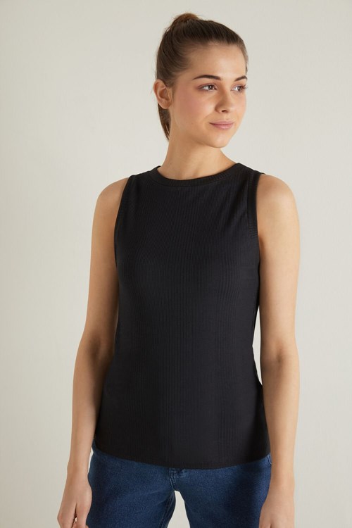 Tezenis Räfflad Breda Rem Tank Top Svarta Svarta | QGZPF-3029