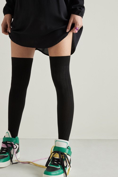 Tezenis Räfflad Over-The-Knee Socks Svarta Svarta | LRTSW-7582