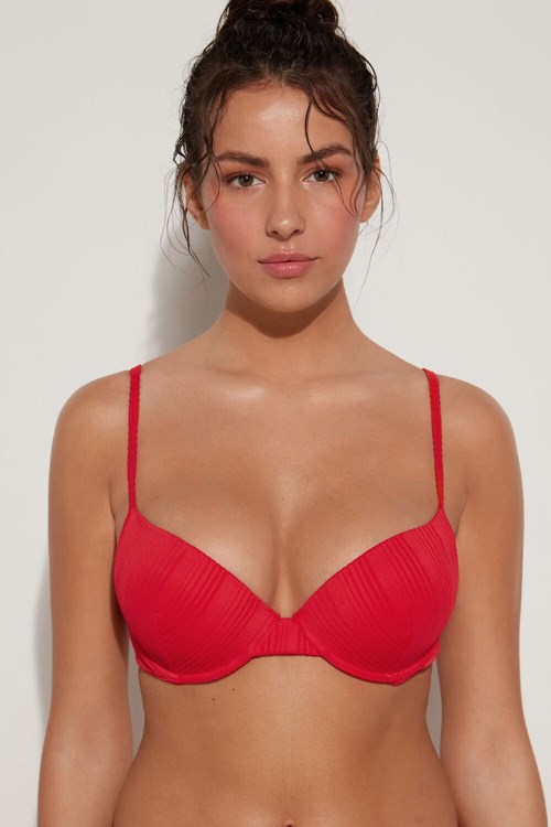 Tezenis Räfflad Recycled Microfiber Vadderad Push-Up Bikini Top Röda Röda | BAFSQ-2837