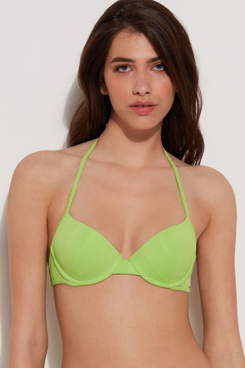 Tezenis Räfflad Recycled Microfiber Vadderad Push-Up Bikini Top Gröna Gröna | XWGUA-2376