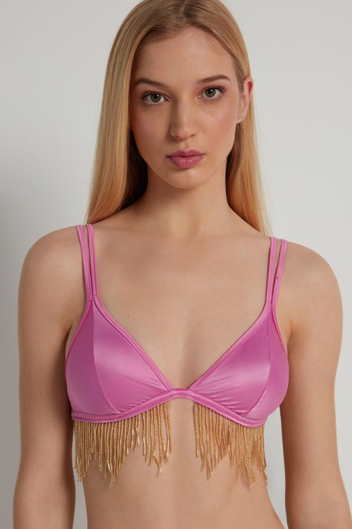 Tezenis Satin Triangle Bra with Beaded Fringe Rosa Rosa | MZXBI-2803