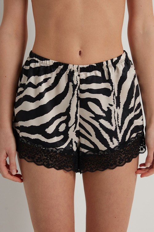 Tezenis Satin and Spets Shorts Animal Milk White/Black Zebra Print 306v | LSZTG-7324