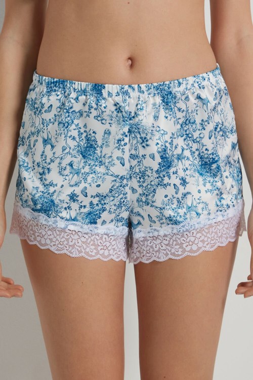 Tezenis Satin and Spets Shorts Ljusblå | OEPRN-0673