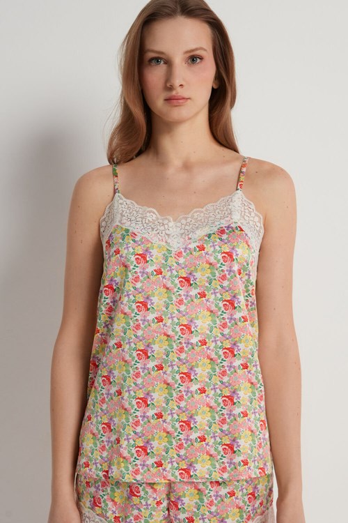 Tezenis Satin and Spets Tank Top Floral Wildflower Print 294v | RDEQO-0643