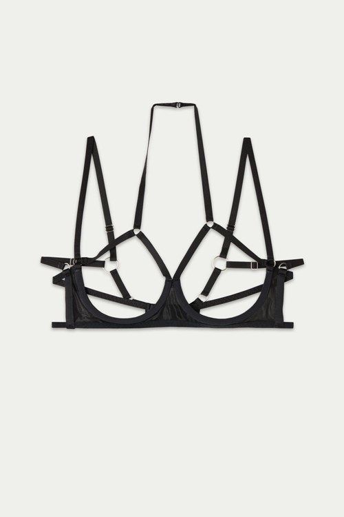 Tezenis Seduction Mesh Demi Balconette Bra Svarta Svarta | IQLOT-7089