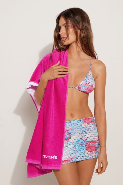 Tezenis Solid-Colored Terry Cloth Beach Towel Rosa Fuchsia | YQRFP-5923