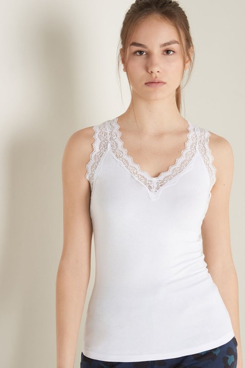 Tezenis Spets Breda Rem V-Neck Viscose Camisole Vita Vita | HWZBJ-9574