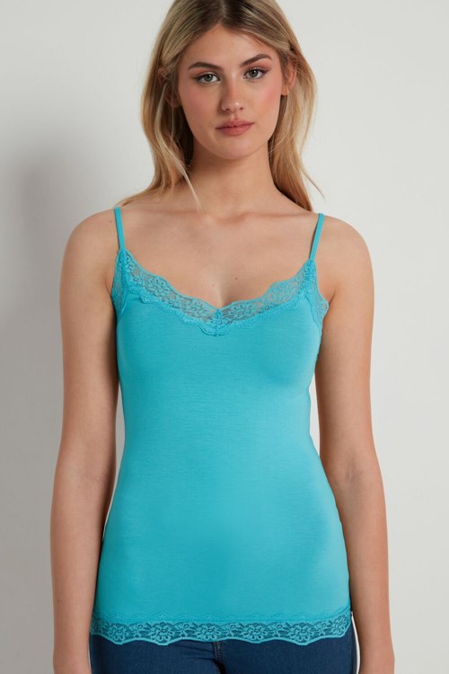 Tezenis Spets Insert Tank Top Blå Turkos | ZKMSY-4829