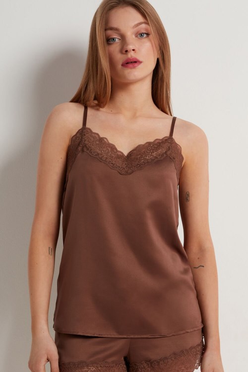Tezenis Spets and Satin Tank Top Bruna Bruna | XQSKH-9408