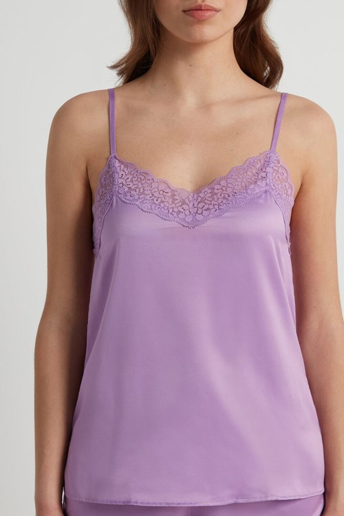 Tezenis Spets and Satin Tank Top Lavendel | OBSFK-3458