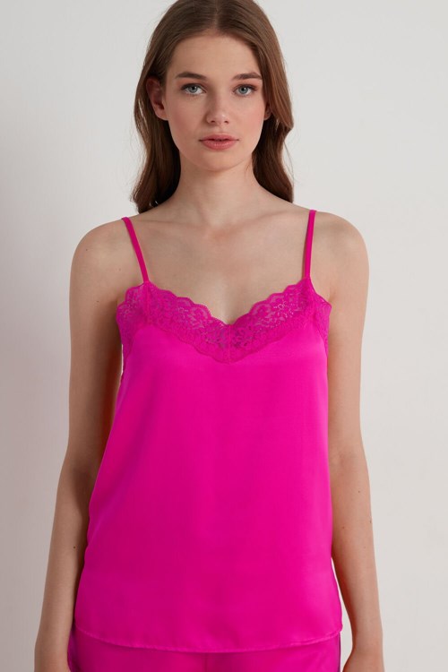 Tezenis Spets and Satin Tank Top Rosa Fuchsia | KQVSR-3972