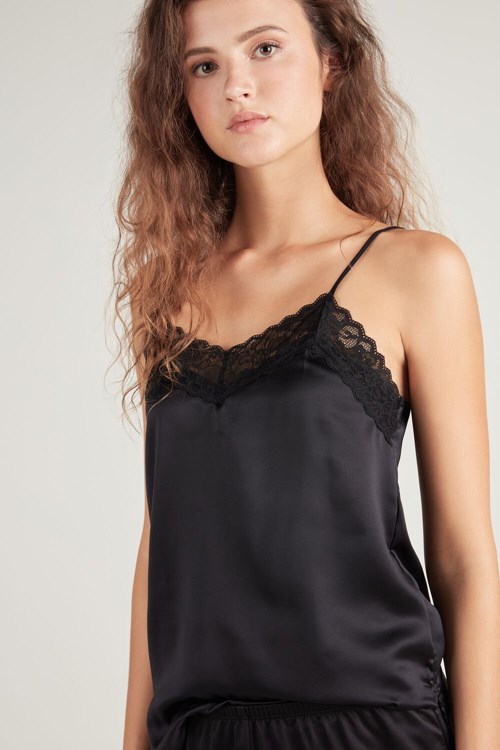 Tezenis Spets and Satin Tank Top Svarta Svarta | FRXGA-6351