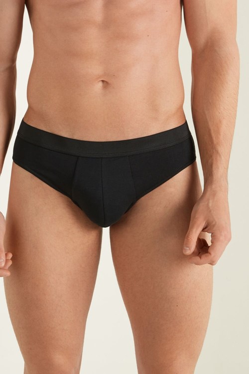 Tezenis Stretch Bomull Brief Svarta Svarta | XQHGR-8369