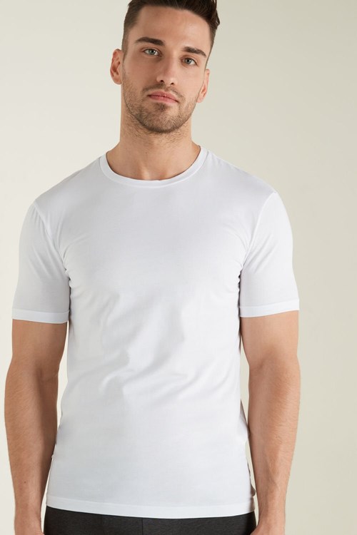Tezenis Stretch Bomull T-Shirt Vita Vita | OVYXW-2651