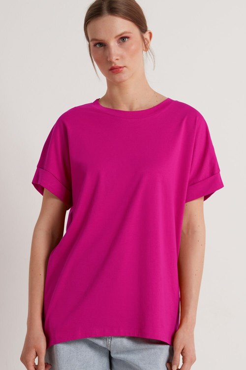 Tezenis Turned-Up Kimono Sleeve Bomull T-Shirt Rosa Mörk | AMVQB-3472
