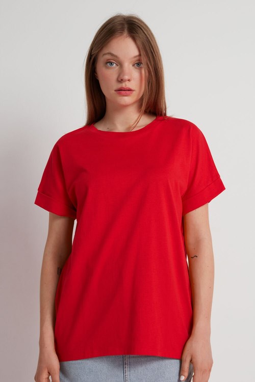 Tezenis Turned-Up Kimono Sleeve Bomull T-Shirt Röda Röda | HGFYK-4853