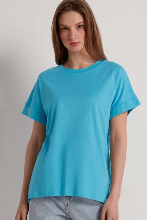 Tezenis Turned-Up Kimono Sleeve Bomull T-Shirt Ljusblå Blå | HMXYQ-6435