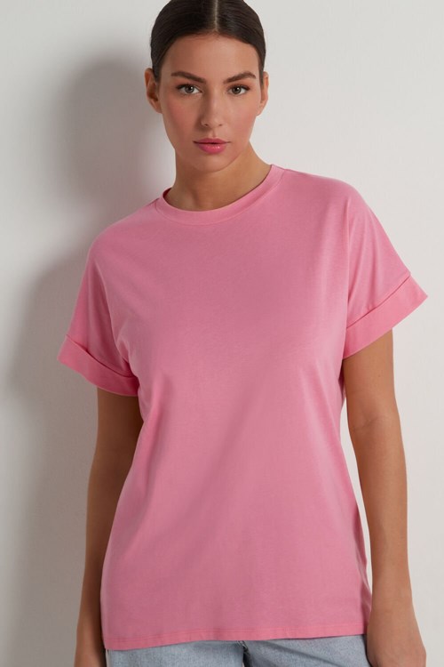 Tezenis Turned-Up Kimono Sleeve Bomull T-Shirt Rosa Rosa | QDAIK-8579