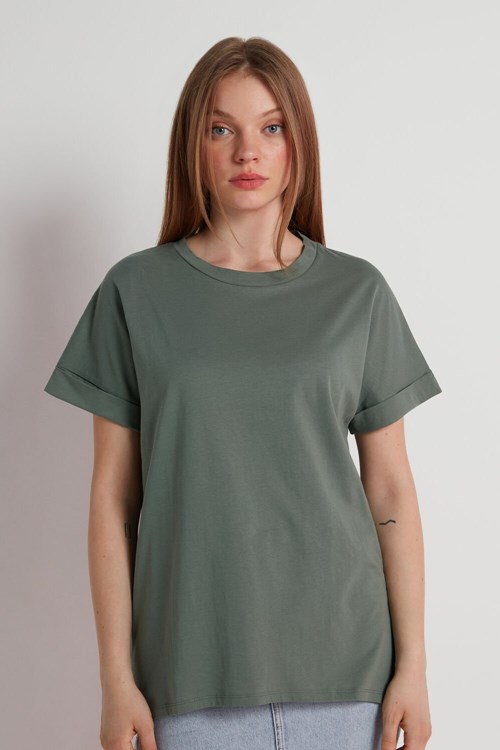 Tezenis Turned-Up Kimono Sleeve Bomull T-Shirt Gröna Gröna | VBSED-5268