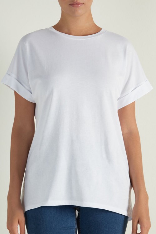 Tezenis Turned-Up Kimono Sleeve Bomull T-Shirt Vita Vita | ZFKWR-9536