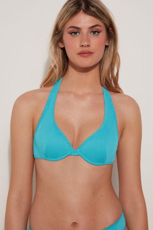 Tezenis Turquoise Räfflad Recycled Microfiber Push-Up Bikini Top Blå Turkos | YKNCL-6197