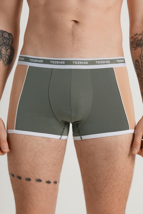 Tezenis Two-tone Bomull Boxers with Logoed Elastic Gröna | KWOXF-7296