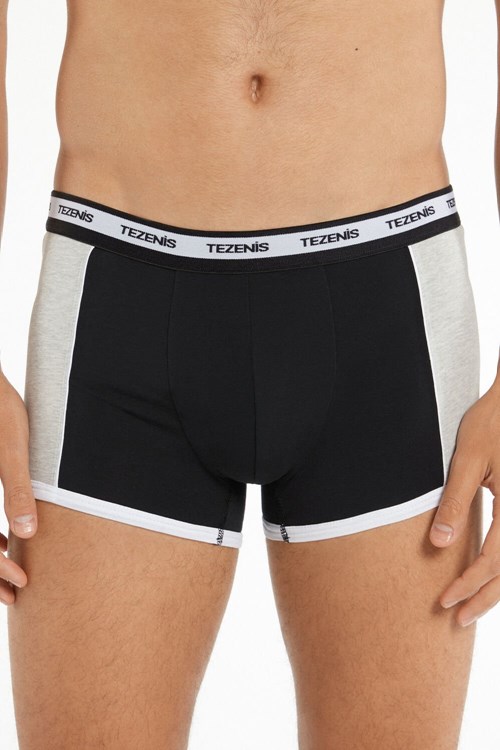 Tezenis Two-tone Bomull Boxers with Logoed Elastic Svarta | OJFPU-6751