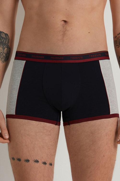 Tezenis Two-tone Bomull Boxers with Logoed Elastic Blå Mörkröda | VAOQW-6790