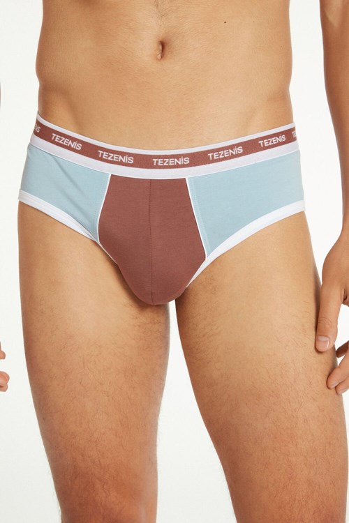 Tezenis Two-tone Bomull Panties with Logoed Elastic Blå Blå | JXCHM-0246