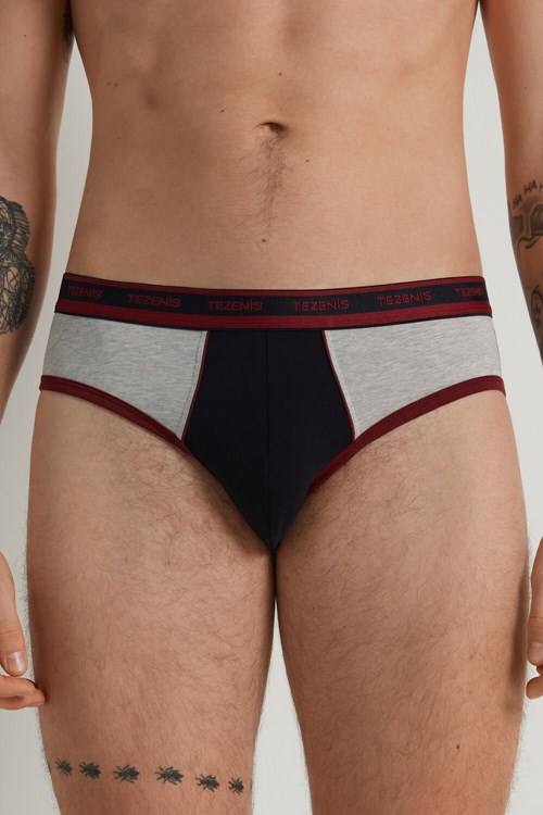 Tezenis Two-tone Bomull Panties with Logoed Elastic Blå Mörkröda | KBRML-9586