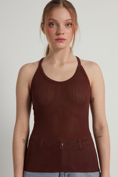 Tezenis Ultralight Räfflad Bomull Halter Tank Top Bruna Bruna | CEQNS-8719